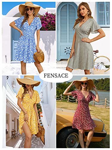 FENSACE Summer Dresses for Women 2024 Fit and Flare Sun Dresses Casual Spring Graduation Dress(Blue,Medium)