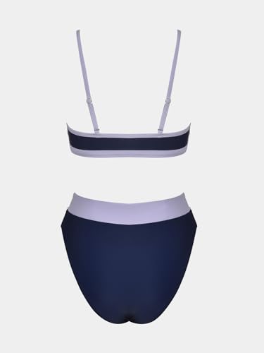 CUPSHE Bikini Set for Women Two Piece Swimsuits High Waisted Cut Out Scoop Neck V Front Bottom,M Purple/Blue