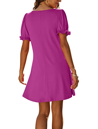 Aloodor Womens Casual Dresses V-Neck Short Sleeve Flare Short Swing Dress M