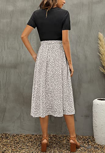 Zattcas Women Summer Short Sleeve Ribbed Midi Dress with Pockets Casual Work Dress Black S