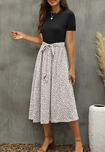 Zattcas Women Summer Short Sleeve Ribbed Midi Dress with Pockets Casual Work Dress Black S