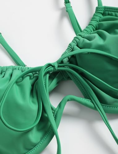 ZAFUL Women High Cut Bikini Sets Thong String Sexy Swimsuit Two Piece Push Up Underwire Bathing Suit Teen Girl Brazilian Cheeky Cut Out Lace Up Retro Cute Swimwear Green S