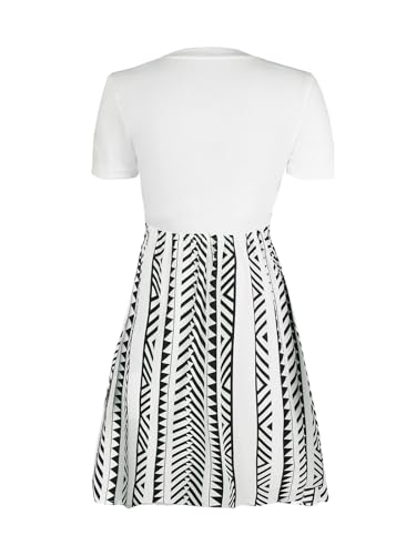 CUPSHE Women‘s Short Sleeve Dress Crew Neck Belted Stripe A Line Mini Summer Dresses, White XL