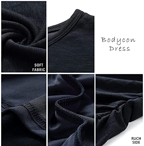 BTFBM Women's 2024 Summer Casual Beach Dresses Crew Neck Short Sleeve Wrap Party Club Mini Ruched Bodycon T Shirt Dress(104Blue, Large)