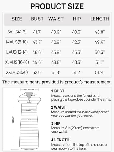 MEROKEETY Women's Summer Striped Short Sleeve Dress V Neck Collared Side Slit Casual Beach Maxi Dresses, White, S