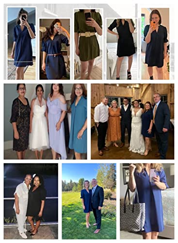 QACOHU Simple Solid Color Loose Ruffle Short Sleeve V-Neck Mini Summer Dress Shift Dress for Women Blue XL