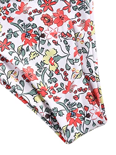 ZAFUL Women's Ditsy Floral Printed Swimsuit Knotted String Triangle Bikini Cheeky Bikini Set Khaki L