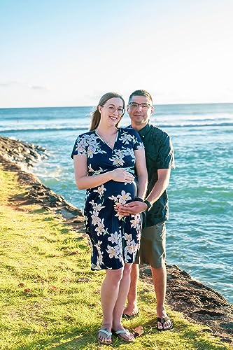 OUGES Women's Summer Short Sleeve V-Neck Pattern Knee Length Dress with Pockets Casual Summer Dress Sundresses for Women 2024(floral01,L)