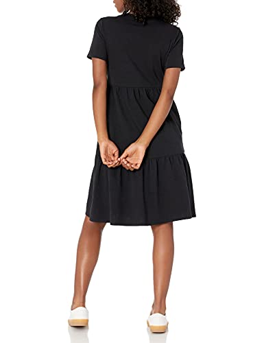 Amazon Essentials Women's Short-Sleeve Crewneck Tiered Dress, Black, Medium