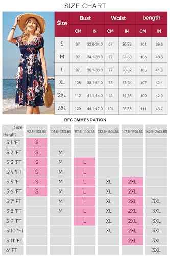 OUGES Women's Summer Short Sleeve V-Neck Pattern Knee Length Dress with Pockets Casual Summer Dress Sundresses for Women 2024(floral01,L)