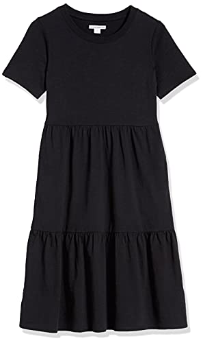 Amazon Essentials Women's Short-Sleeve Crewneck Tiered Dress, Black, Medium