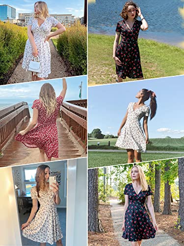 MSBASIC Summer Dress for Women 2023 Beach Short Sleeve Midi Floral White Dress(White Floral,S)