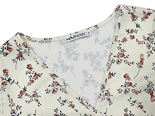 MSBASIC Summer Dress for Women 2023 Beach Short Sleeve Midi Floral White Dress(White Floral,S)