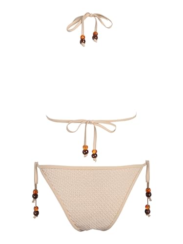 ZAFUL Women Bikini Set Two Piece Textured Beaded Tie Back Halter Cheeky Swimsuit Bathing Suit