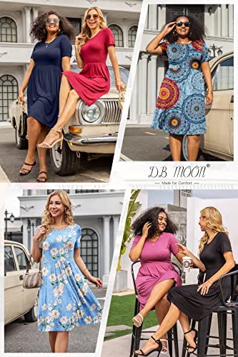 DB MOON Womens 2024 Summer Casual Short Sleeve Dresses Empire Waist Knee Length Dress with Pockets(Navy Blue, XL)