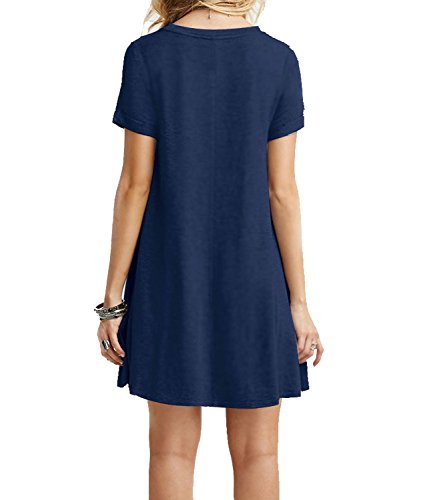 MOLERANI Women's Casual Plain Short Sleeve Simple T-Shirt Loose Dress Navy Blue L