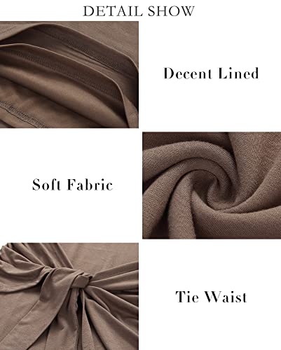 BTFBM Women Crew Neck Short Sleeve Ruched Bodycon T Shirt Dress Casual Tie Waist Plain Sun Beach Summer Short Dresses (Short Sleeve Coffee, Medium, m)