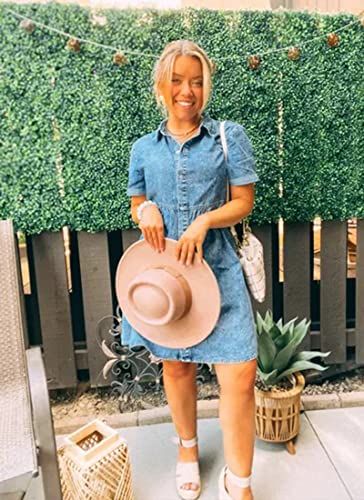 luvamia Women's Casual Short Dress Short Sleeve Denim Babydoll Dress Jean Shirt Dress Bay Blue Size Large (Size 12- Size 14)