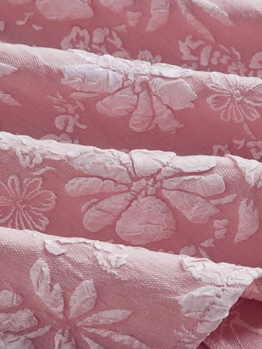 SOLY HUX Women's Floral Square Neck Puff Short Sleeve Mini Dress High Waist Summer Boho Short Dresses Light Pink Small