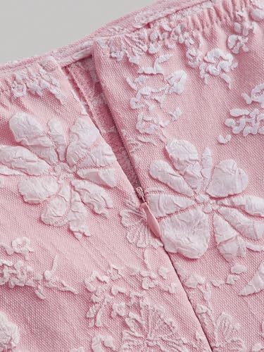 SOLY HUX Women's Floral Square Neck Puff Short Sleeve Mini Dress High Waist Summer Boho Short Dresses Light Pink Small