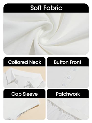 Fisoew Womens Summer Sweatshirt Dresses Short Sleeve V Neck Casual Oversized Patchwork Mini Dress White