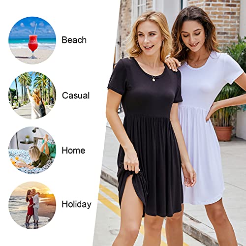 LONGYUAN Womens Casual Short Sleeve Dresses Loose Comfy Swing Sundress with Pockets Black Medium