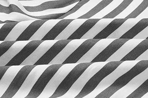 PRETTYGARDEN Women's Casual Summer Striped Dress Short Sleeve Wrap V Neck Ruffle Hem Mini Skater Dresses (Grey,Medium)