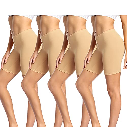 wirarpa Women's Cotton Boy Shorts Underwear Long Leggings Under Shorts Anti Chafe Bloomers 4 Pack Beige Size 4XL