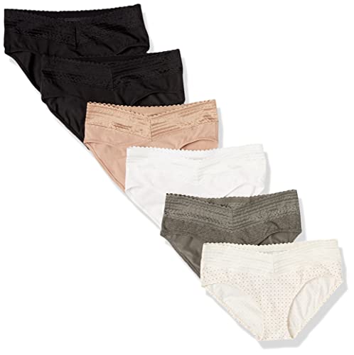 Warner's womens Blissful Benefits Dig-free Comfort Waist With Lace Cotton 6-pack Ru2266w Hipster Panties, Toasted Almond/Black/ White/Bodytone Polda Dot/Stone Crystal Web/ Black, Large US