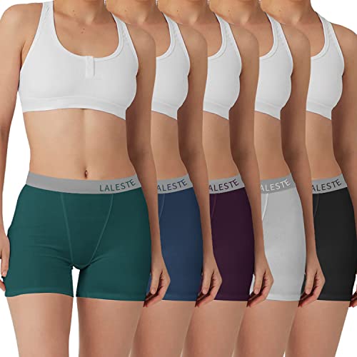 LALESTE 3" Inseam Womens Cotton Boxer Briefs Underwear Boy Shorts Panties for Women 5 Pack