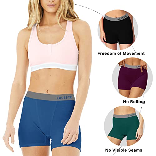 LALESTE 3" Inseam Womens Cotton Boxer Briefs Underwear Boy Shorts Panties for Women 5 Pack