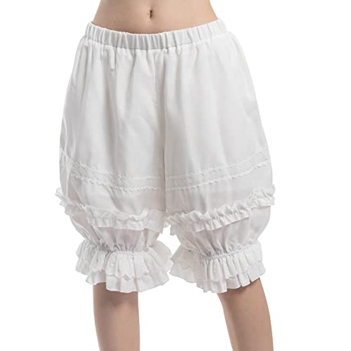Nuoqi Victorian Womens Pantaloons Lace Ruffle Pumpkin Pants Bloomers Renaissance Shorts White S M