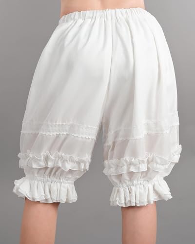 Nuoqi Victorian Womens Pantaloons Lace Ruffle Pumpkin Pants Bloomers Renaissance Shorts White S M