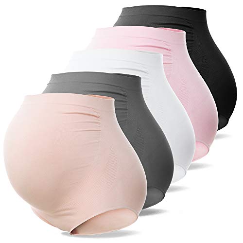 SUNNYBUY Women's Maternity High Waist Underwear Pregnancy Seamless Soft Hipster Panties Over Bump (Five color-5pk 2XL)