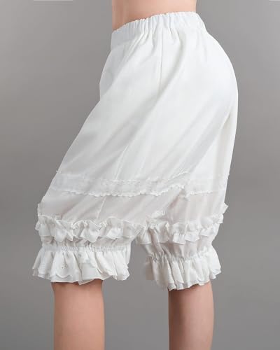 Nuoqi Victorian Womens Pantaloons Lace Ruffle Pumpkin Pants Bloomers Renaissance Shorts White S M