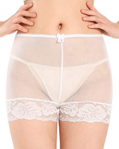 Satini Women's Nylon Sheer French Knickers Briefs Panties (White, XL)