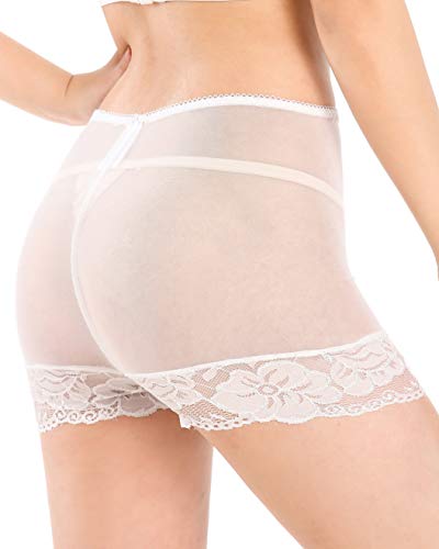 Satini Women's Nylon Sheer French Knickers Briefs Panties (White, XL)