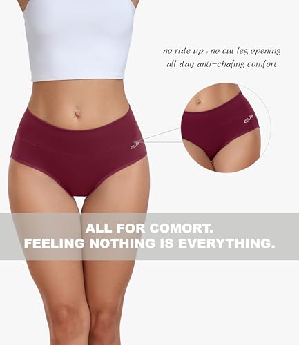coskefy Cotton Panties for Women No Show High Waisted Underwear Seamless Tummy Control Briefs 5 Pack