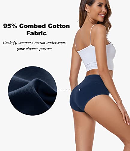 coskefy Cotton Panties for Women No Show High Waisted Underwear Seamless Tummy Control Briefs 5 Pack