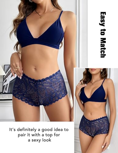 Avidlove Women's Underwear Sexy V-Waist Boy Shorts Underwear for Women Lace High Waist Cheeky Panties 4 Pack