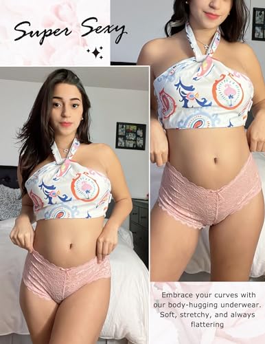 Avidlove Women's Underwear Sexy V-Waist Boy Shorts Underwear for Women Lace High Waist Cheeky Panties 4 Pack