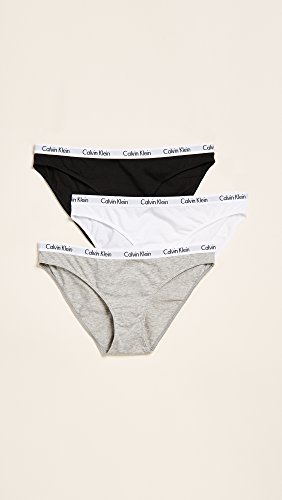Calvin Klein Women's Carousel Logo Cotton Stretch Bikini Panties, 3 Pack, Black/White/Grey Heather, Small
