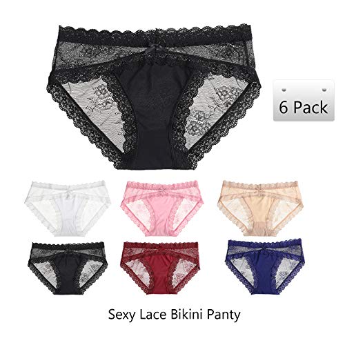 LEVAO Women Lace Underwear Sexy Breathable Hipster Panties Stretch Seamless Bikini Briefs Multipack