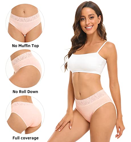 RHYFF Womens Underwear Cotton Hipster Panties Lace Soft Bikini Panty Ladies Stretch Full Briefs 5 Pack S-XL(R6004L-Light)