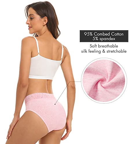 RHYFF Womens Underwear Cotton Hipster Panties Lace Soft Bikini Panty Ladies Stretch Full Briefs 5 Pack S-XL(R6004L-Light)