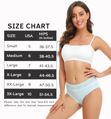 RHYFF Womens Underwear Cotton Hipster Panties Lace Soft Bikini Panty Ladies Stretch Full Briefs 5 Pack S-XL(R6004L-Light)