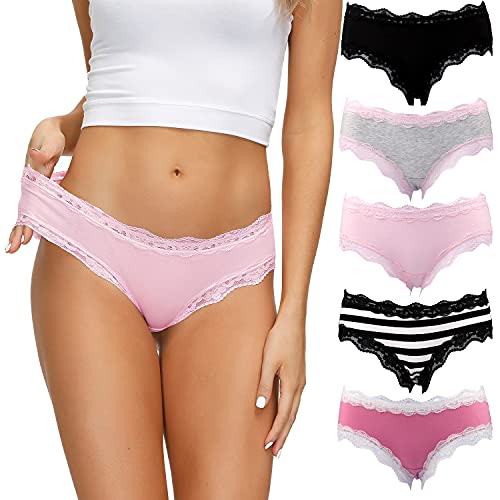 LYYTHAVON Women’s Underwear Soft Breathable Cotton Brief Ladies Panties 5-Pack (Multicolored I,5 Pack, Large)