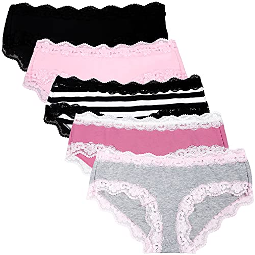 LYYTHAVON Women’s Underwear Soft Breathable Cotton Brief Ladies Panties 5-Pack (Multicolored I,5 Pack, Large)