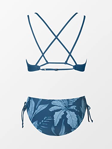 CUPSHE Women Swimsuit Bikini Set Two Piece Bathing Suit Criss Cross Back Strappy Side with Double Spaghetti Straps, M Aegean Blue