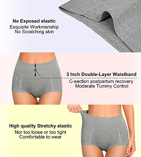 MISSWHO Womens Underwear Cotton High Waisted Postpartum Stretch Panties Soft Breathable Plus Size Briefs for Ladies XXX-Large